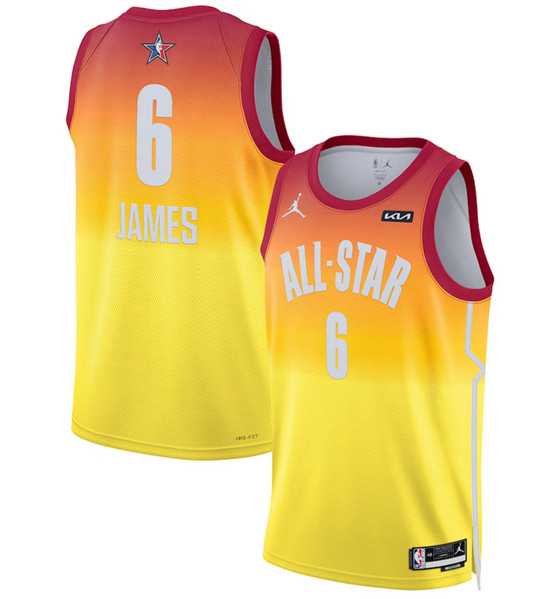 Mens 2023 All-Star #6 LeBron James Orange Game Swingman Stitched Basketball Jersey Dzhi->2023 all star->NBA Jersey